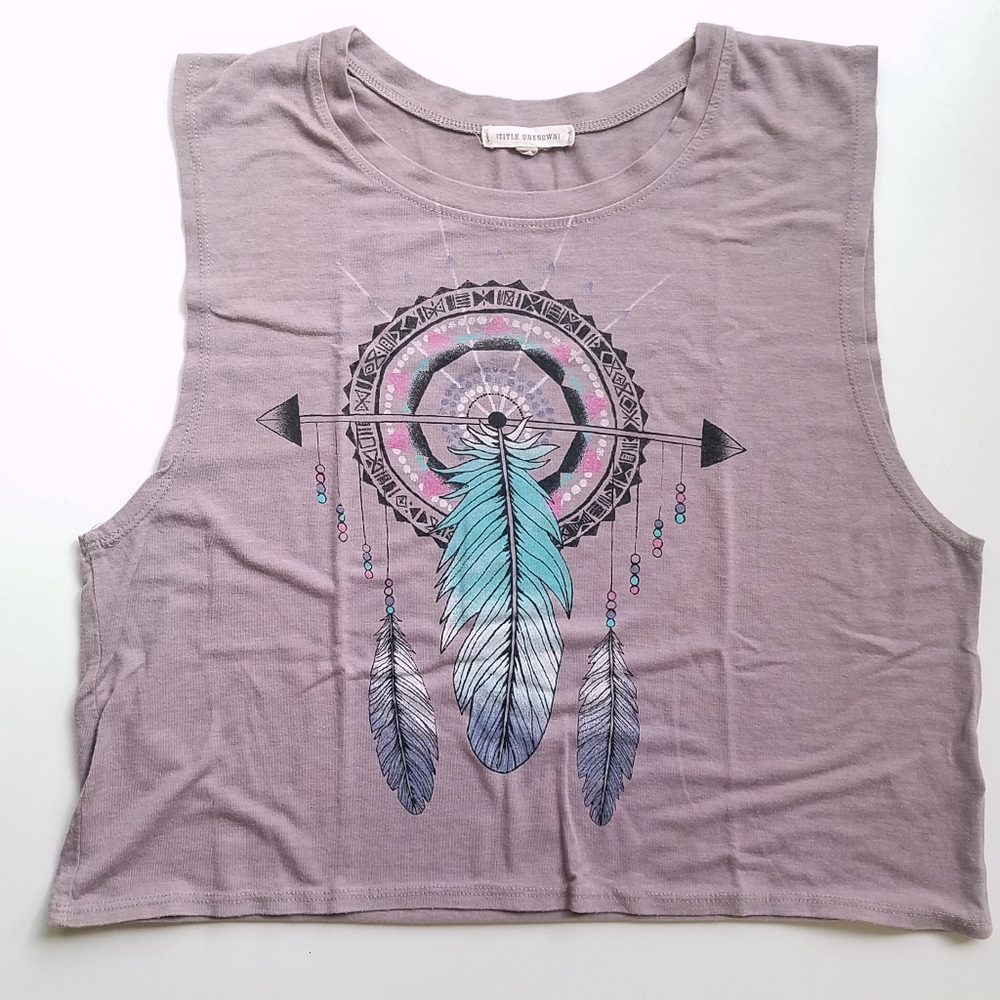 Title Unknown Dream Catcher Boho Crop top sleeveless T-shirt  Size Large